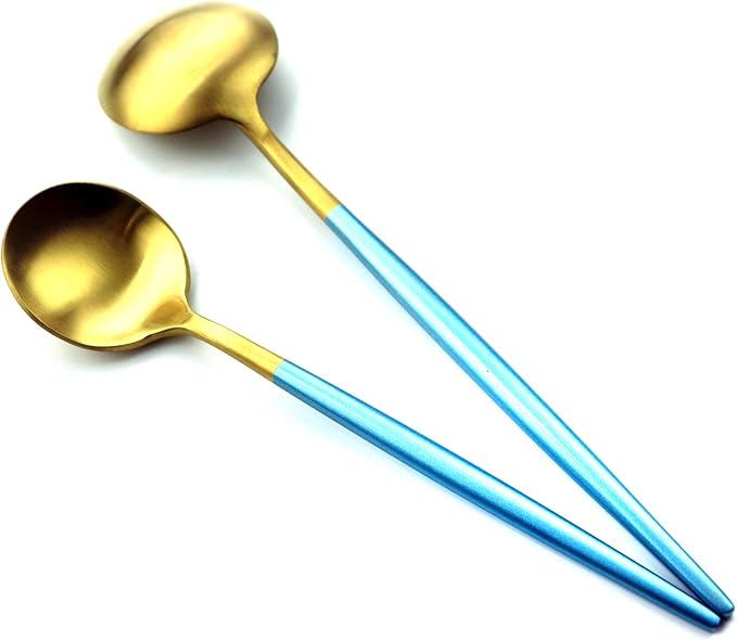 Gugrida 20 Pieces Matte Gold Blue Handle 18/10 Stainless Steel Silverware Set, Flatware Set Titanium Black Cutlery Set, Utensils Set for Home Restaurant Service Set for 4, Dishwasher Safe (Blue Gold)