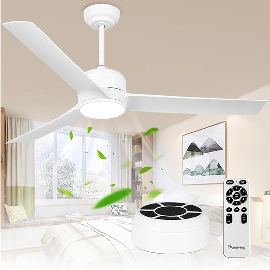 52 Inch White Ceiling Fan with Filters, Quiet DC Motor 3 Blade Ceiling Fan with Lights Remote Control, Dimmable 3 Colors LED/6 Speed High CFM for Home Kitchen/Living Room/Bedroom