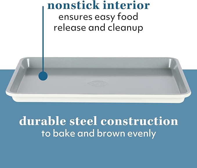 Sur La Table Kitchen Essentials Bake Sale 15 X 10 Inch PFOA, PFAS, PTFE Free Nonstick Cookie/Baking Sheet - Linen White (Pack of 4)