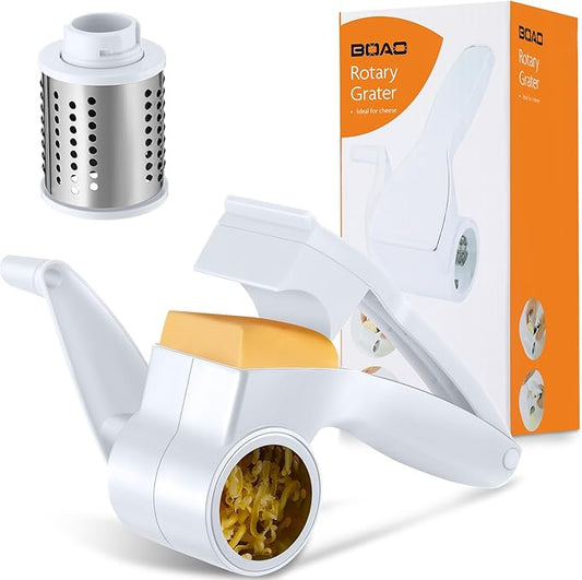 Boao Rotary Cheese Grater Manual Handheld Cheese Grater with Stainless Steel Drum for Grating Hard Chocolate Nuts Kitchen Tool Christmas favors(White)