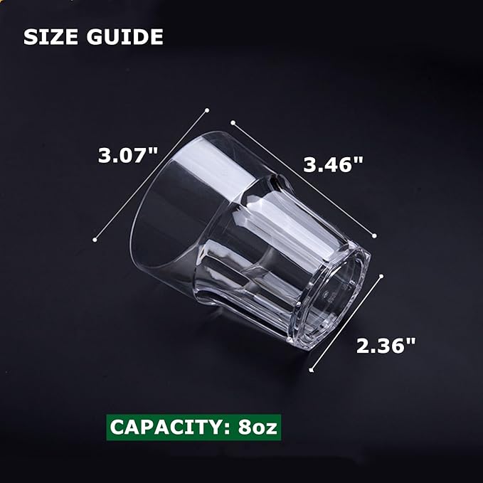 16 Pack 8 oz Plastic Drinking Glasses, BPA Free Unbreakable Juice Cups, Stackable Clear Beverages Iced Hot Tea Glassware for Cocktail, Soda Beer Tumbler Cup Dishwasher Safe