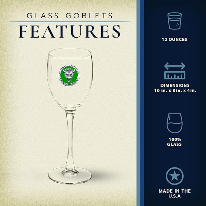 Heritage Pewter Marshall Thundering Herd Glass Goblets – Set of 2 | 12 OZ Goblet Wine Glasses | Expertly Crafted Pewter Glass