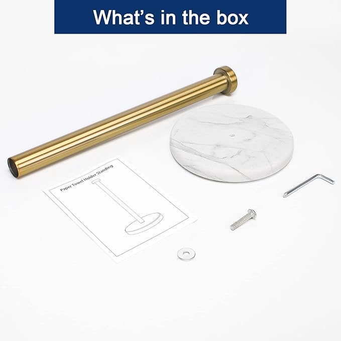 NearMoon Standing Paper Towel Holder, Kitchen Paper Towel Tissue Holder- for Bathroom Kitchen Countertop, Standard or Jumbo-Sized Roll Paper (with Marble Base, Brushed Gold)