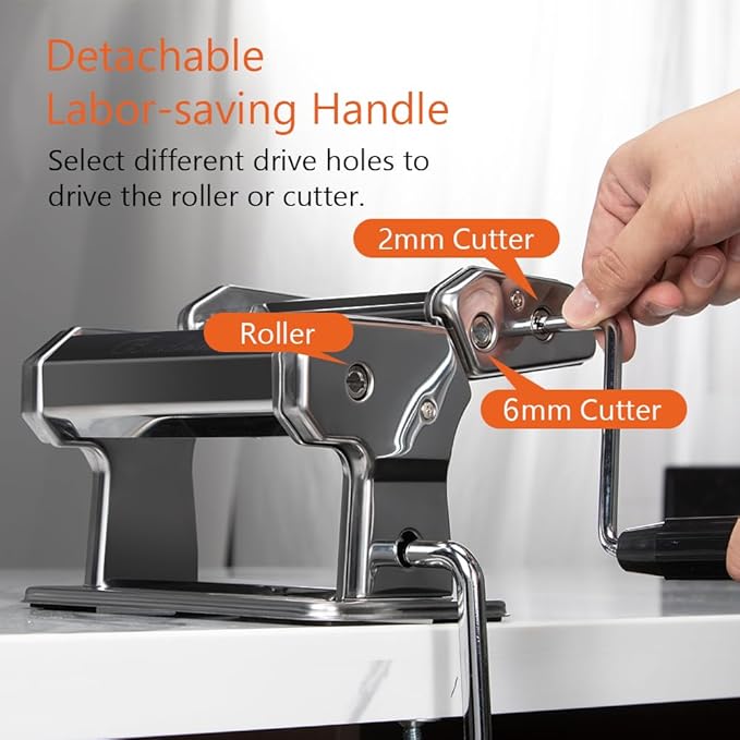 Pasta Maker Machine 150 Manual Pasta Machine with Roller & Cutter Adjustable 9 Thickness & 2 Width Hand Crank Noodles Maker for Spaghetti, Fettuccini, Lasagna