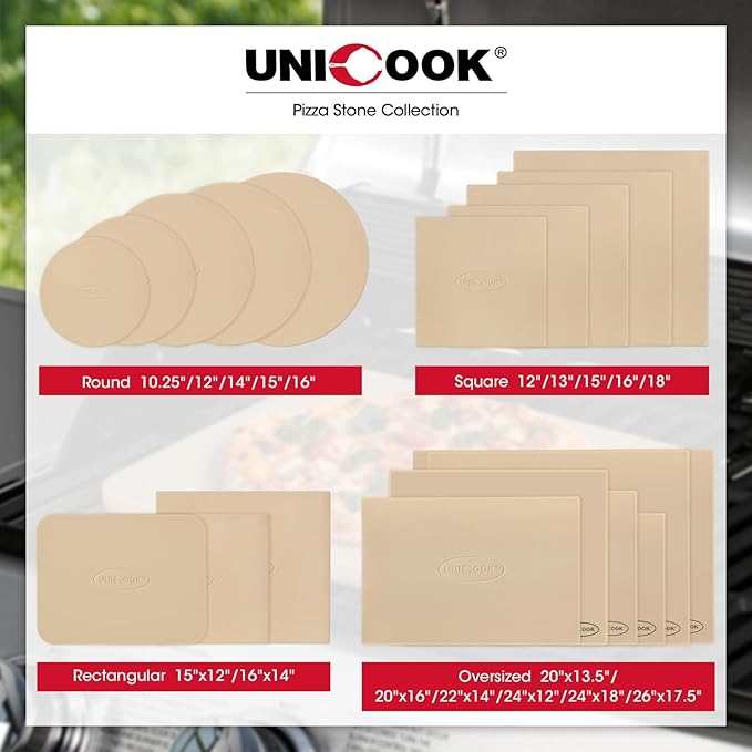 Unicook Extra Large Pizza Stone 24”x18” for X-Large Home Ovens and Commercial Ovens, Rectangular Baking Stone, Ideal for Baking Crispy Pizzas, Bread and Cookies, Heavy Weight 16.9 lbs
