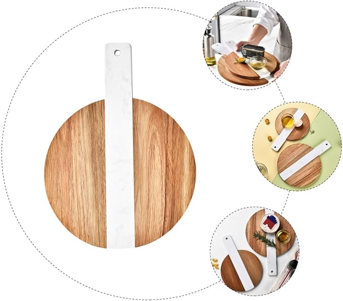 Large Marble and Acacia Wood Cutting Board Double-sided Kitchen Cheese and Fruit Chopping Board with Handle for Anti-cracking Food Preparation and Serving