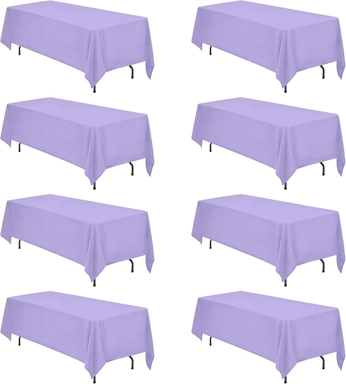 BRILLMAX 8 Pack Lavender Tablecloths 70 x 120 Inch for 6ft or 8ft Rectangle Tables - Rectangular Bulk Linen Polyester Fabric Washable Cloth Cover for Wedding Reception Banquet Birthday Party