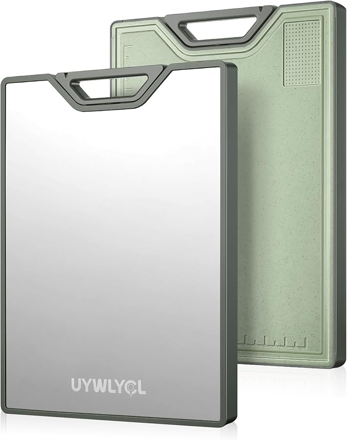 Titanium Cutting Board – Double Sided Cutting Boards for Kitchen, Pure Titanium & Wheat Straw PP, Food-Grade Metal Chopping Board, Easy to Clean Large Size 16"x11" (Green & Silver)