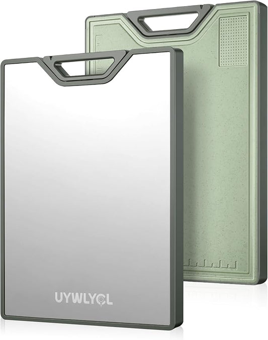 Titanium Cutting Board – Double Sided Cutting Boards for Kitchen, Pure Titanium & Wheat Straw PP, Food-Grade Metal Chopping Board, Easy to Clean Large Size 16"x11" (Green & Silver)