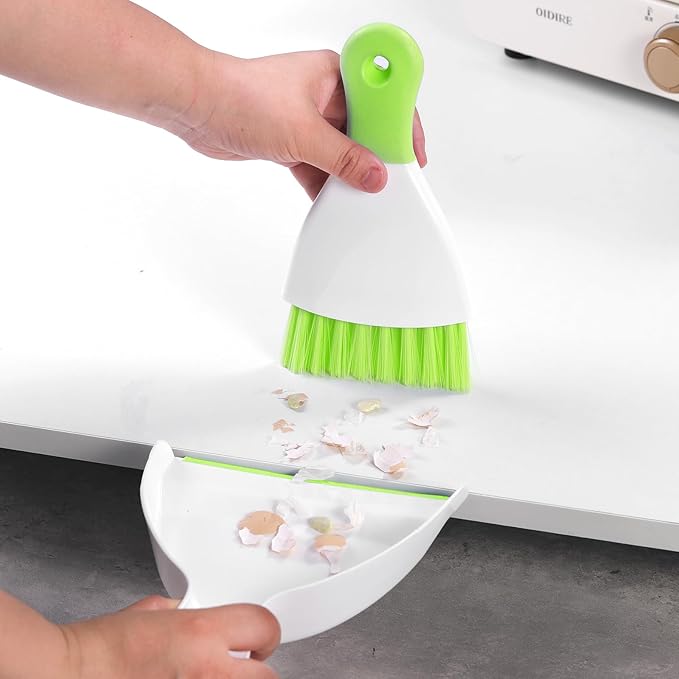 NACENA Mini Dustpan and Brush Set, Small Broom and Dustpan Set Dust Pan and Mini Hand Broom Dustpan and Broom Combo Compact for Home Table Keyboards Sofa Kitchen Pets, Green