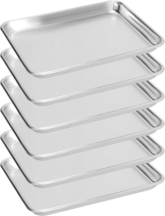 6 Pack Quarter Size Baking Sheet Pan, Aluminum Commercial Cookie Sheet Pan, Durable & Anti-Stick 13”x 10”