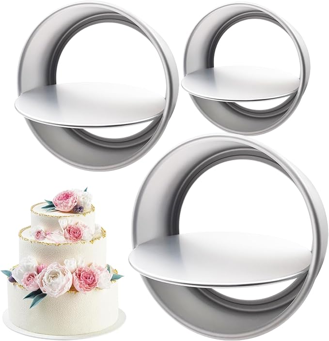 Aluminum Round Cake Pans, 3pcs Nonstick Baking Pan with Removable Bottom 6/8/10 Inches Cheese Cake Mold Straight Edge for Wedding Birthday Anniversary or Party Event