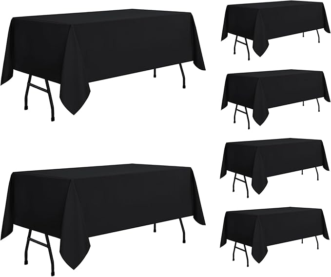 sancua 6 Pack Black Tablecloth 60 x 84 Inch, Rectangle Table Cloth for 4ft Tables - Stain and Wrinkle Resistant Washable Polyester Table Cover for Dining Wedding Banquet Party Buffet Restaurant