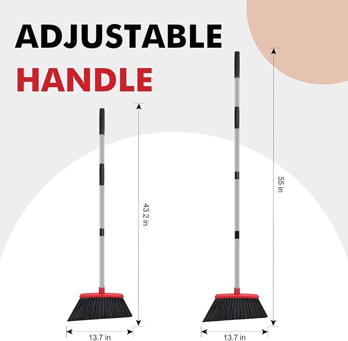 NACENA Heavy Duty Broom, 55 Inch Long Handle Outdoor Large Angle Brooms, Commercial Broom for Sweeping Indoor, for Home Garage Kitchen Office Courtyard Lobby Patio Lawn Concrete, 4 Pack (Black&Red)
