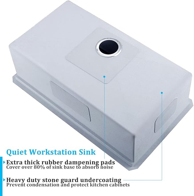 32-inch Undermount Workstation Kitchen Sink Single Bowl 16 Gauge Stainless Steel Kitchen Sink Handmade R10 Deep Basin