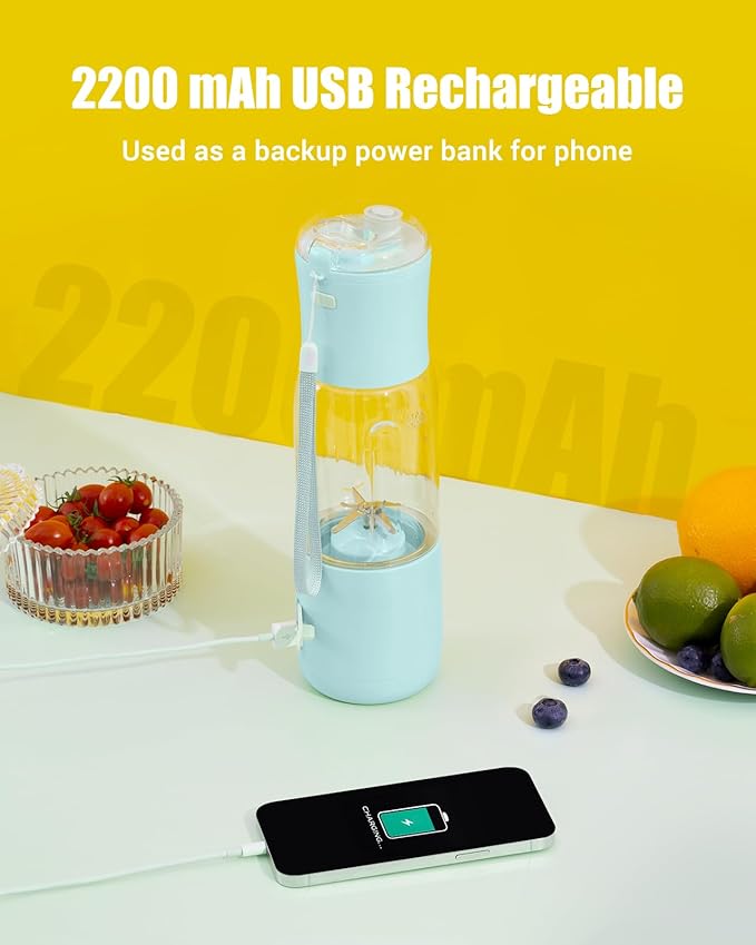 EASEHOLD Portable Personal Blender for Smoothies Shakes, Fresh Juice Mini Fast Blender on the go with 6 Blades, Rechargable Single BPA Free for Sport, Kitchen, Travel,Camping (Blue)