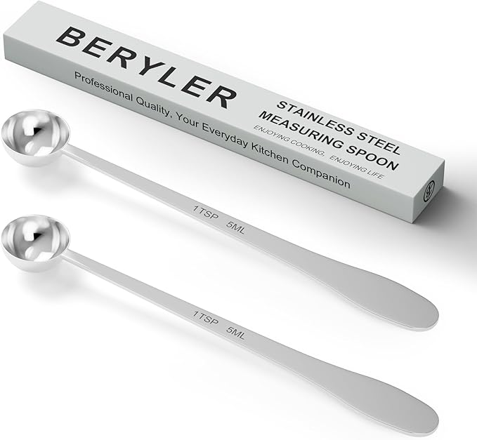 2PCS 1 Teaspoon(1tsp, 1/3tbsp, 5 ml) Single Measuring Spoon, Extra-long Handle Individual Measure Scoop, Stainless Steel Spoons Only
