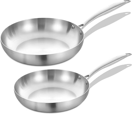 Inqibee 9.5-10 Inch Tri-Ply Stainless Steel Frying Pan Set of 2,Skillets,Induction Cooking Pan,Pots and Pans Set,Dishwasher and Oven Safe.