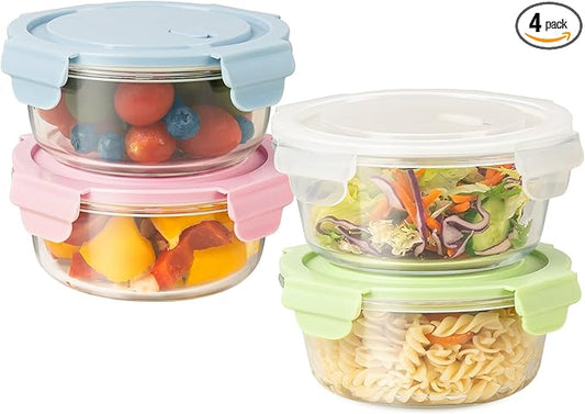 20oz Food Storage Containers with lids Set, Airtight 2.5 Cup Glass Meal Prep Containers, Heat-Resistant BPA-Free Glass Containers for Soup Leftover, Microwave, Dishwasher Freezer Safe (4 Packs)