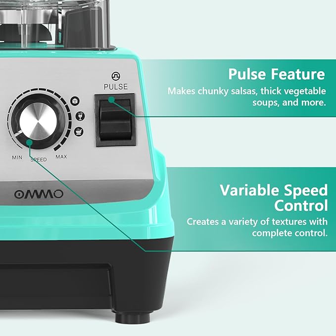 OMMO Blender 1800W, Professional High Speed Countertop Blender with Durable Stainless Steel Blades, 60oz BPA Free Blender for Shakes and Smoothies, Nuts, Ice and Fruits, Dishwasher Safe