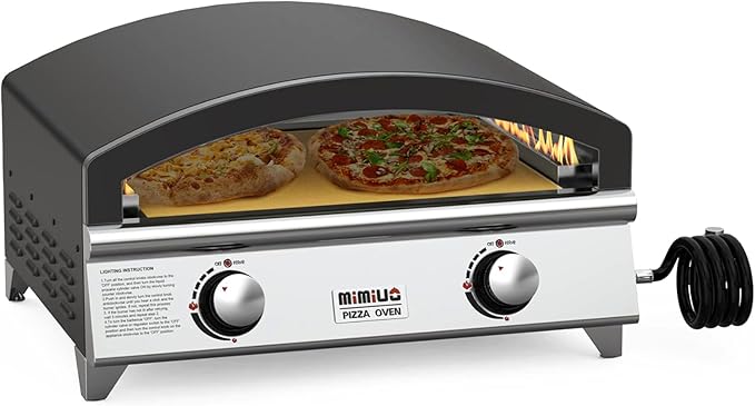 25 Inch Outdoor Gas Pizza Oven, Portable Propane Pizza Oven with Large Baking Stone - Make 2 Pizzas At Once - Multifunctional Stainless Steel Grilling Stove to Cook Steak Meat Seafood