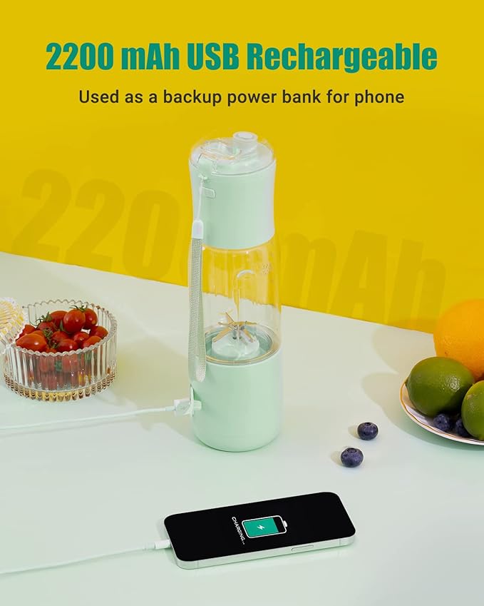 EASEHOLD Portable Personal Blender for Smoothies Shakes, Fresh Juice Mini Fast Blender on the go with 6 Blades, Rechargable Single BPA Free for Sport, Kitchen, Travel,Camping (Green)