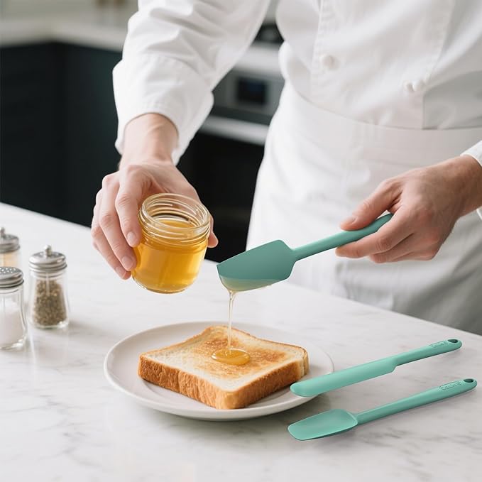 Coukre Silicone Spatula Set of 5,High Heat Resistant, Food Grade Silicone, Upgraded Extended Reinforced Handle,Dishwasher Safe, for Baking, Cooking (Pure Aqua Green, Solid color)