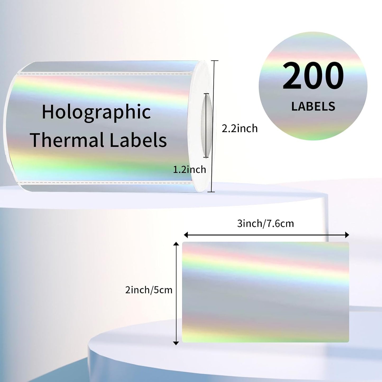 3x2 Inch Holographic Thermal Labels, Silver Thermal Sticker Labels, Rainbow Glitter Stickers for Price, Barcode, Mailing, Name, DIY Custom Logo Design, 200 Pcs/1 Roll