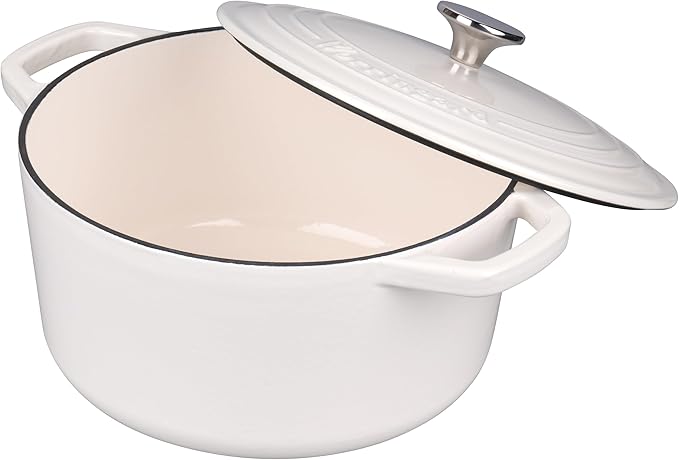 Enameled Cast Iron Dutch Oven Pot with Lid, for Bread Baking, Round Bread Oven- include Sourdough Bread Baking Supplies Set, 6QT, White