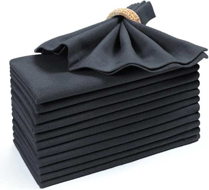 Bedding Craft Cotton Dinner Cloth Napkins Set of 12 – 18x18 Dark Grey Fabric – Reusable & Machine Washable Dinner Napkins for Weddings, Restaurants & Everyday Use