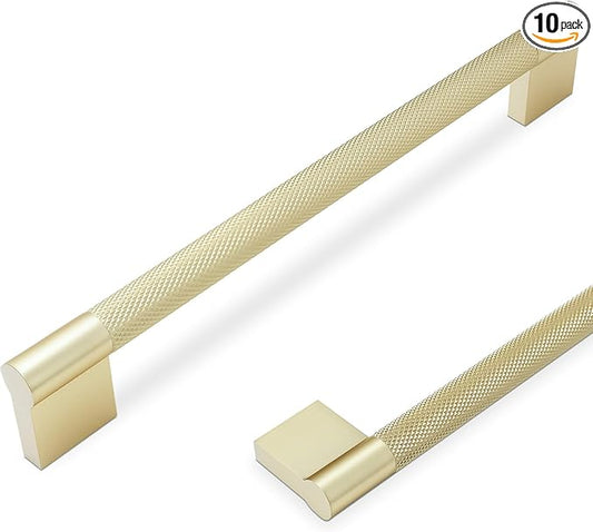 10 Pack 7-1/2 inch(192mm) Brushed Brass Kitchen Cabinet Handles Knurled Cabinet Pulls Gold Drawer Pulls Kitchen Hardware