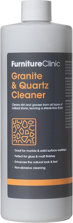 Furniture Clinic Granite & Quartz Spray Cleaner for Kitchen Worktops & Sinks - Non Abrasive Cleaning & Streak Free Finish - Stain Remover & Cleaning for Black or White Marble Stone Worktop - 500ml