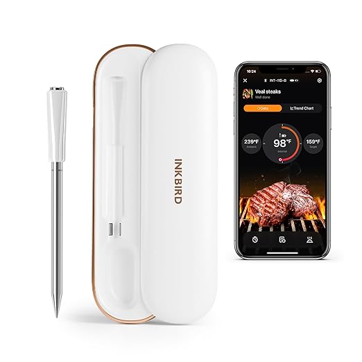 INKBIRD Wireless Meat Thermometer INT-11S-B, Bluetooth 5.4 Thermometer with Ultra-High Detection Accuracy of ±0.5°F, 5 Sensors in 1 Probe Smart Meat Thermometer for Grills, Ovens, Smokers, Air Fryers