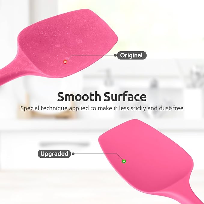 Heat Resistant Silicone Spoon Spatula: U-Taste 600ºF High Heat Flexible 11.38in Silicon Mixing Stirring Cooking Scraping Baking Bowl Scraper, Seamless for Kitchen Nonstick Cookware (Rosy Pink)