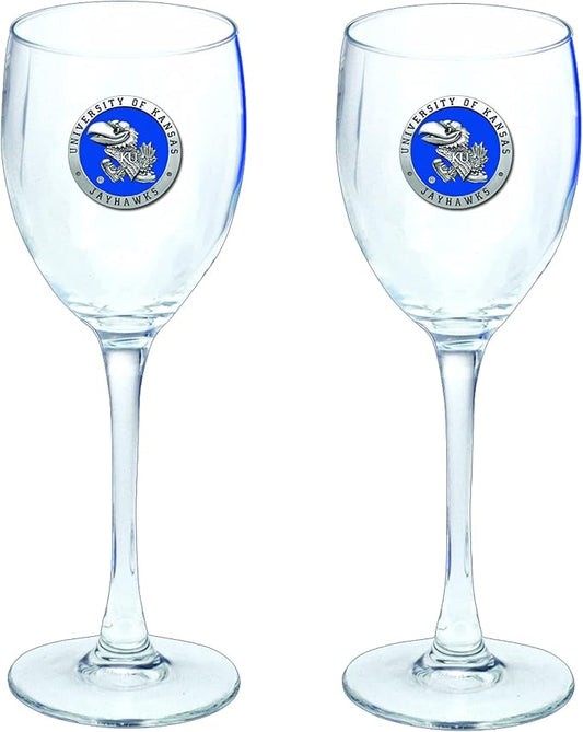 Heritage Pewter Kansas Jayhawks Glass Goblets – Set of 2 | 12 OZ Goblet Wine Glasses | Expertly Crafted Pewter Glass