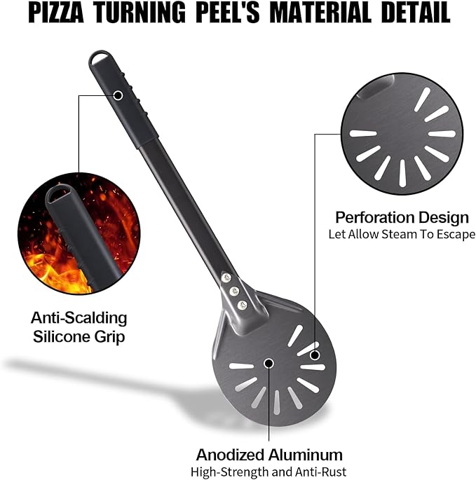 Pizza Turning Peel 6 Inch Round Anodized Aluminum Perforated Pizza Peel Turner With Metal Handle Pizza Paddle Spinner For Outdoor Pizza Oven Accessories
