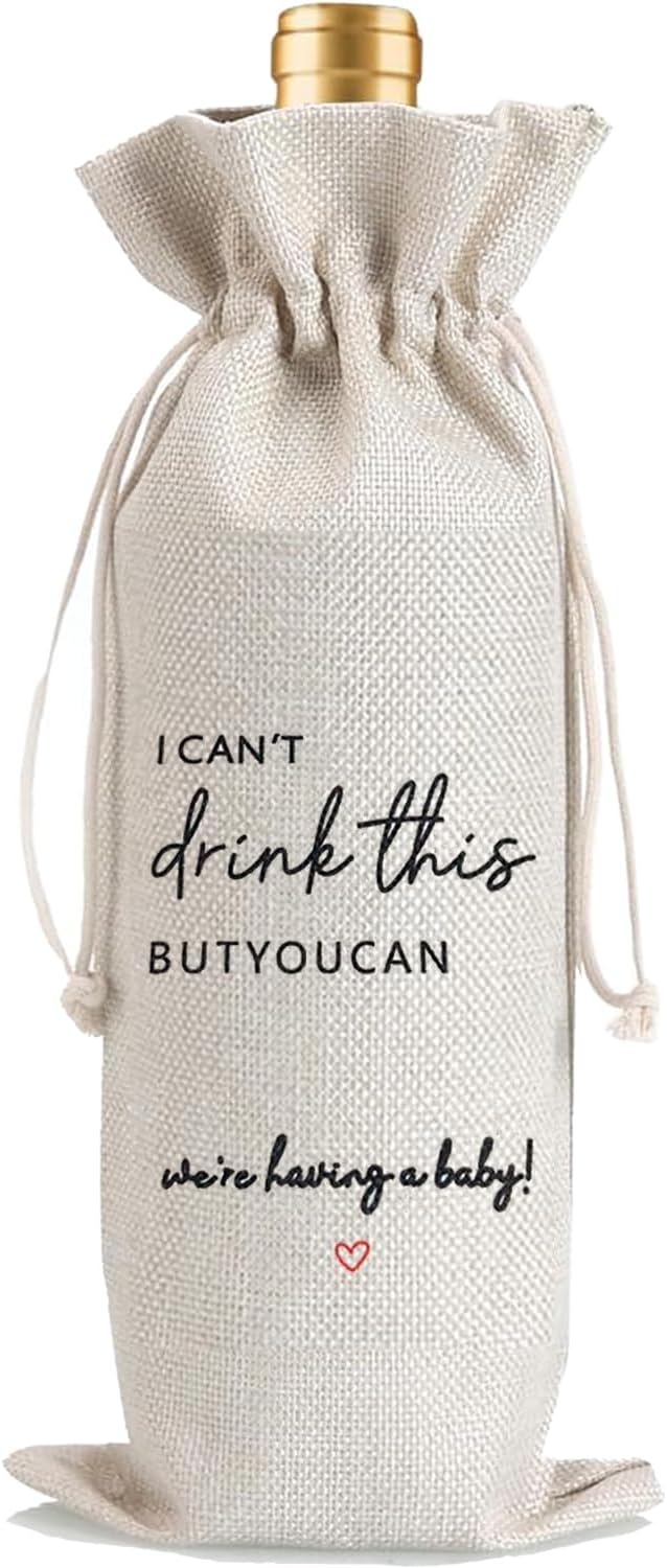 1Pcs Pregnancy Announcement Wine Bag New Mom Dad Pregnancy Announcement for Grandparents Parents Aunt friends with 1Pcs Kraft Blessing Cards and natural jute rope