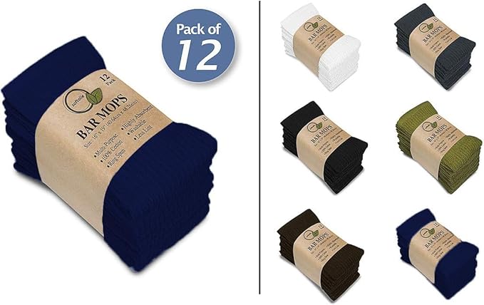Softolle Bar Mop Towels, Pack of 12-16x19 Inches - 100% Cotton Super Absorbent Towels, Multi-Purpose for Home and Bar Cleaning (Navy Blue)