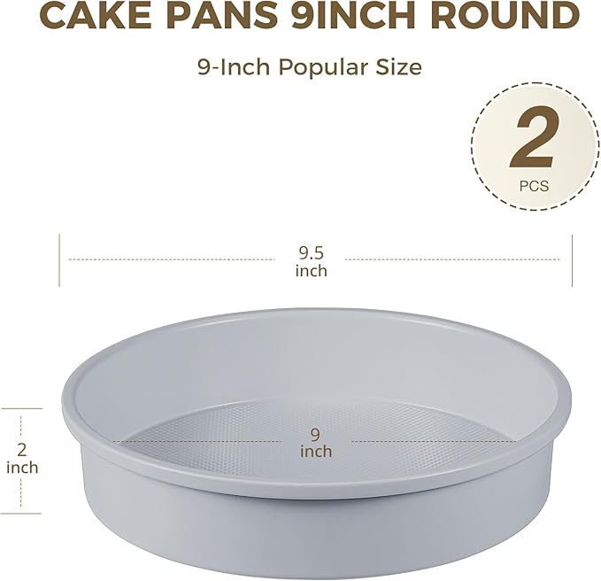 HONGBAKE 9 Inch Round Cake Pan Set of 2, Nonstick Ceramic Coating Cake Molds with Diamond Texture, Aluminized Steel Cake Pans Sets for Baking & Cheesecake, Heavy Duty & Non-Toxic (Gray, 2PCS)
