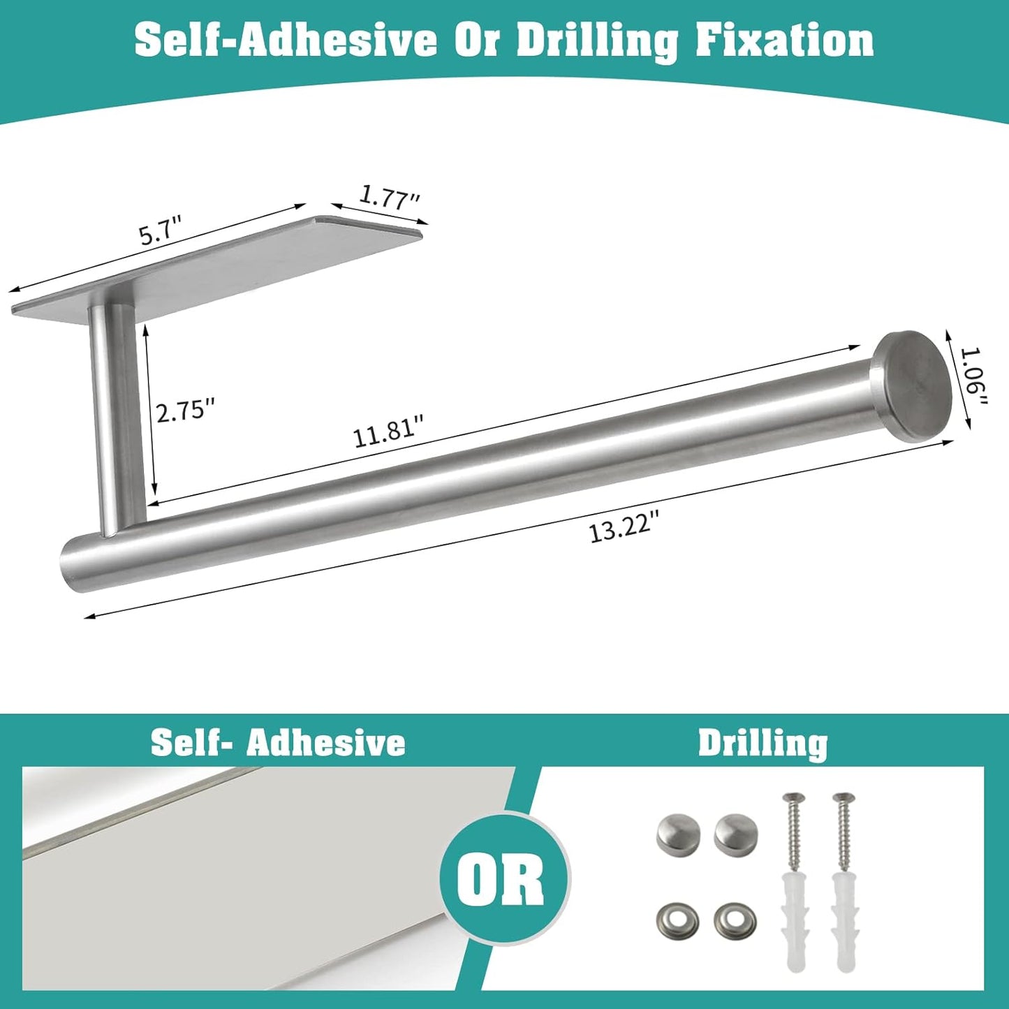 theaoo Under Cabinet Paper Towel Holder for Kitchen, Adhesive Paper Towel Roll Rack for Bathroom Towel, SUS304 Stainless Steel Wall Mount, Both Available for Adhesive and Screws