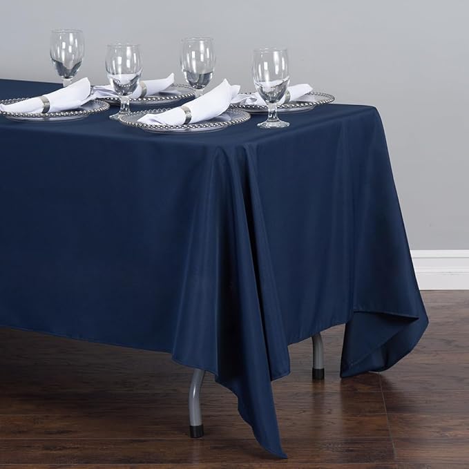 LTC LINENS 10 Pack Rectangular Tablecloths Navy Blue 70 x 120 Inch for 6 or 8 ft Rectangle Banquet Tables with Half-Drop-Stain and Wrinkle Resistant Polyester Cloth Table Covers for Wedding, Party