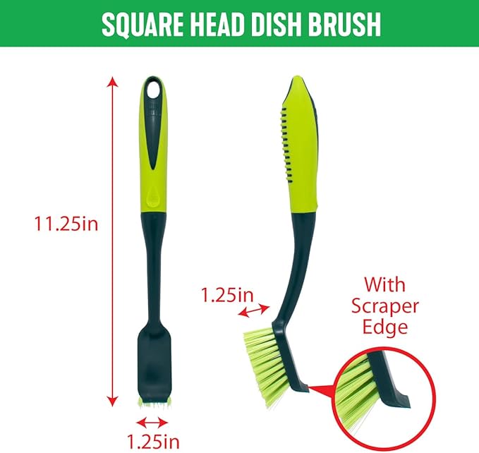 Pine-Sol Scrub Brush Set - Long Handle Cleaning Brushes with Heavy Duty Bristles and Comfort Grip - Scrubbers for Kitchen, Household, and Dishwashing, 3 Pieces