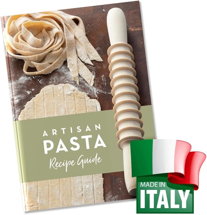Wooden Pasta Cutter Pappardelle Pasta Maker Rolling Pin Made in Italy with Pasta Recipes