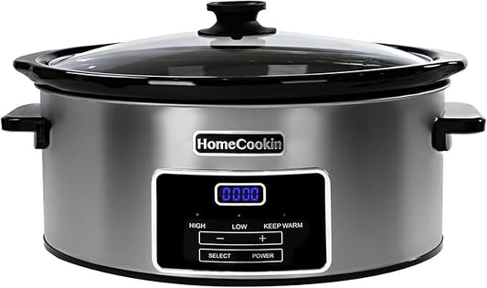 8-Quart Digital Programmable Slow Cooker with Timer - Small Kitchen Appliance for Family Dinners - Serves 10+ People - Heat Settings: Keep Warm, Low and High
