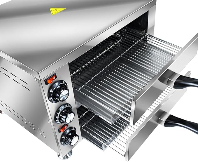 Generic YOOKTEN Electric Countertop Pizza Oven Indoor Commercial Pizza Maker Machine for Home Stainless Steel 2-Tier Pizazz Pizza Oven,1100W, Silver