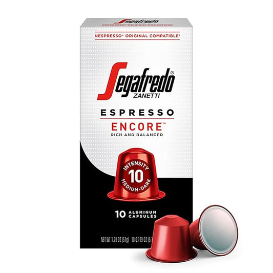 Segafredo Zanetti Espresso Capsules – Aluminum Pods for Nespresso Original Machines – Medium-Dark Roast Premium Espresso with a Rich Aroma – Balanced, Intensity 10 – Encore, 10 Count