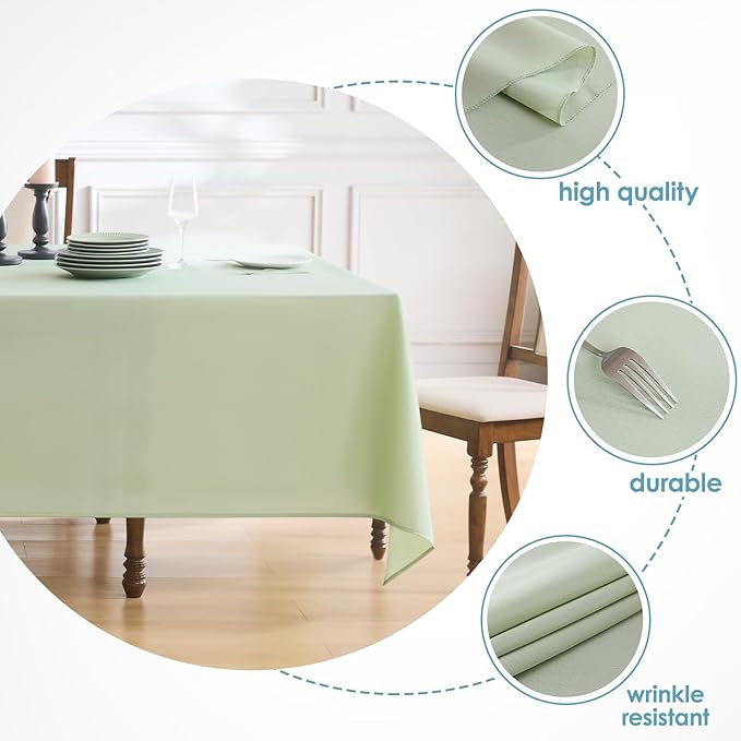 VidaFete Tablecloth 90*132inch Rectangle Table Cloth Polyester, Stain Wrinkle Resistant Polyester Dining Table Cover for Kitchen Dinning Party Wedding Rectangular Tabletop Buffet Decoration(Sagegreen)