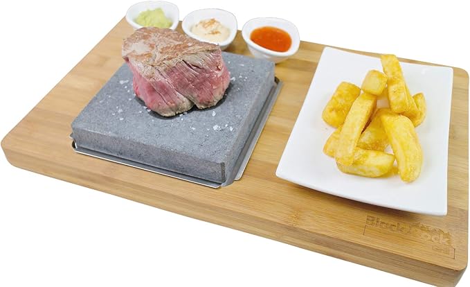 Black Rock Grill Steak On The Stone Set, Hot Rock Grill Table Top Lava Cooking Stone (One Standard Set)