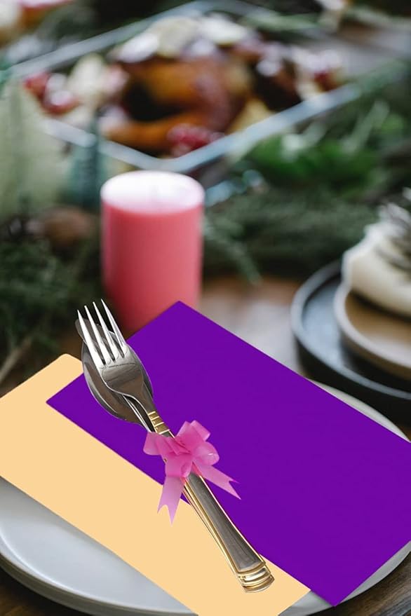 Ruvanti Cloth Napkins Set of 12, 18x18 Napkins Cloth Washable, Soft, Durable, Absorbent, Cotton Blend. Table Dinner Napkins Cloth for Hotel, Lunch, Restaurant, Wedding Parties - Purple & Ivory Gold