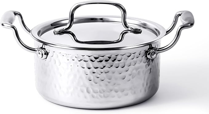 Tri-Ply Stainless Steel Stock Pot,1.8 Quart Sauce Pan with Lid, Induction Pasta Pot Compatible with All Cooktops, Small Cooking Pot for Boiling Gravies, Pasta, Soup, Oven & Dishwasher Safe